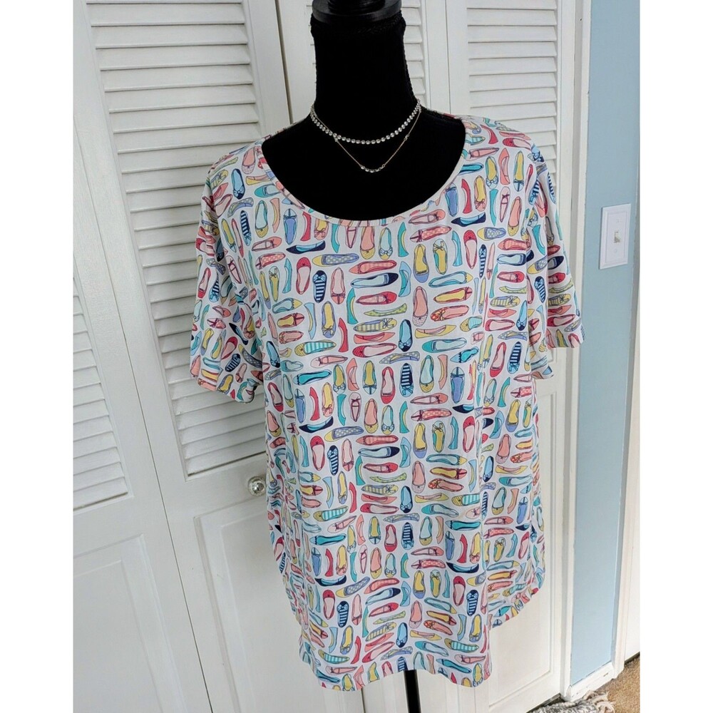 Talbots Tee Women's 3X Multicolor Shoes Cotton Stretch Top Coastal Vacation Whim